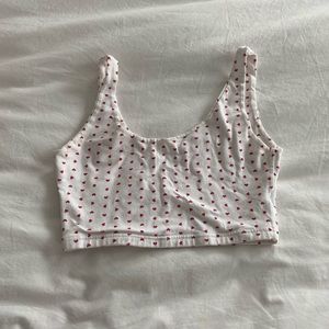 brandy Melville, white crop top with red hearts.
